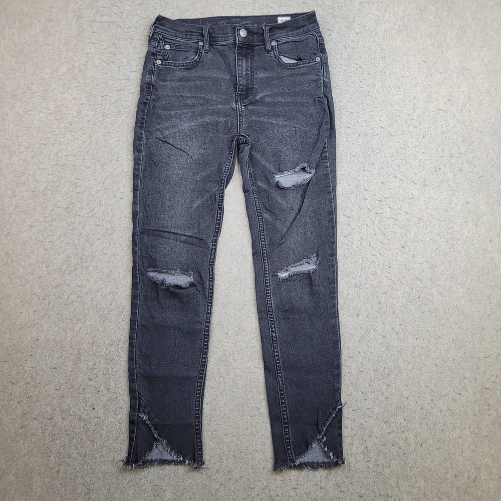We The Free Mom Jeans Womens 26 Black Distressed‎ Faded 27x26 Stretch